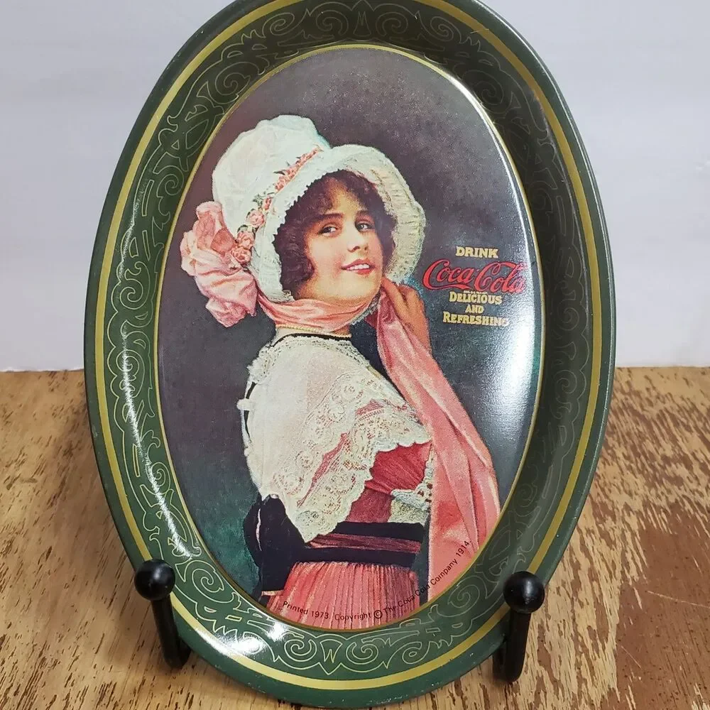 Vintage 1973 Coca Cola Mini Tin Tip Trays Oval Coke Girls Advertising Lot of 3